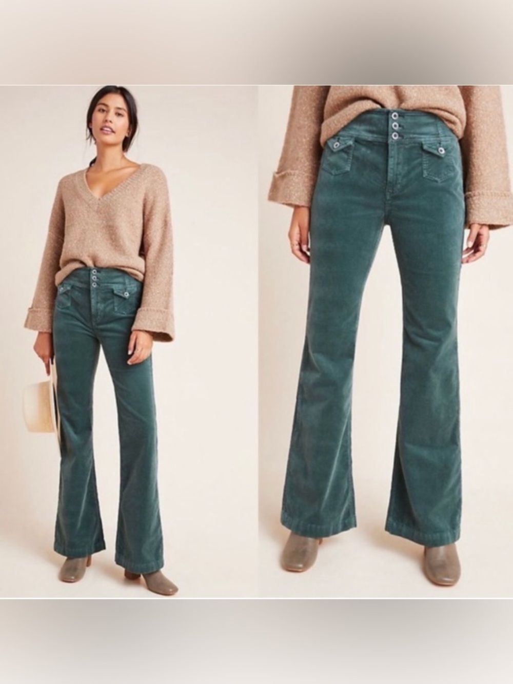 Anthropologie Teal Green Corduroy Boot-Cut Pants